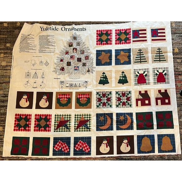 Other - Vintage Christmas Fabric Panel Yuletide Ornaments Quilt Blocks Craft